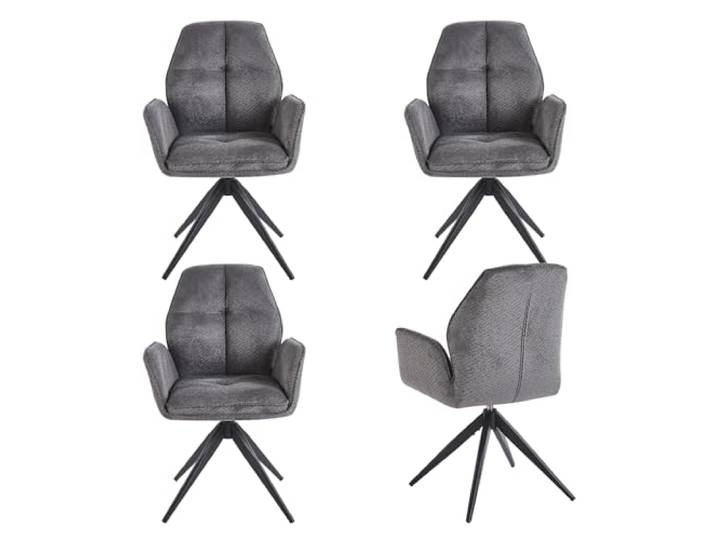 stone princess 2er Set Esszimmerstühle Drehbare: Stoffbezug Gepolsterter Sitz - Moderne Küchenstühle mit 360° Drehfunktion Rückstellmechanismus - Metallgestell in Matt Schwarz (CC007-dunkelgrau, 4er)