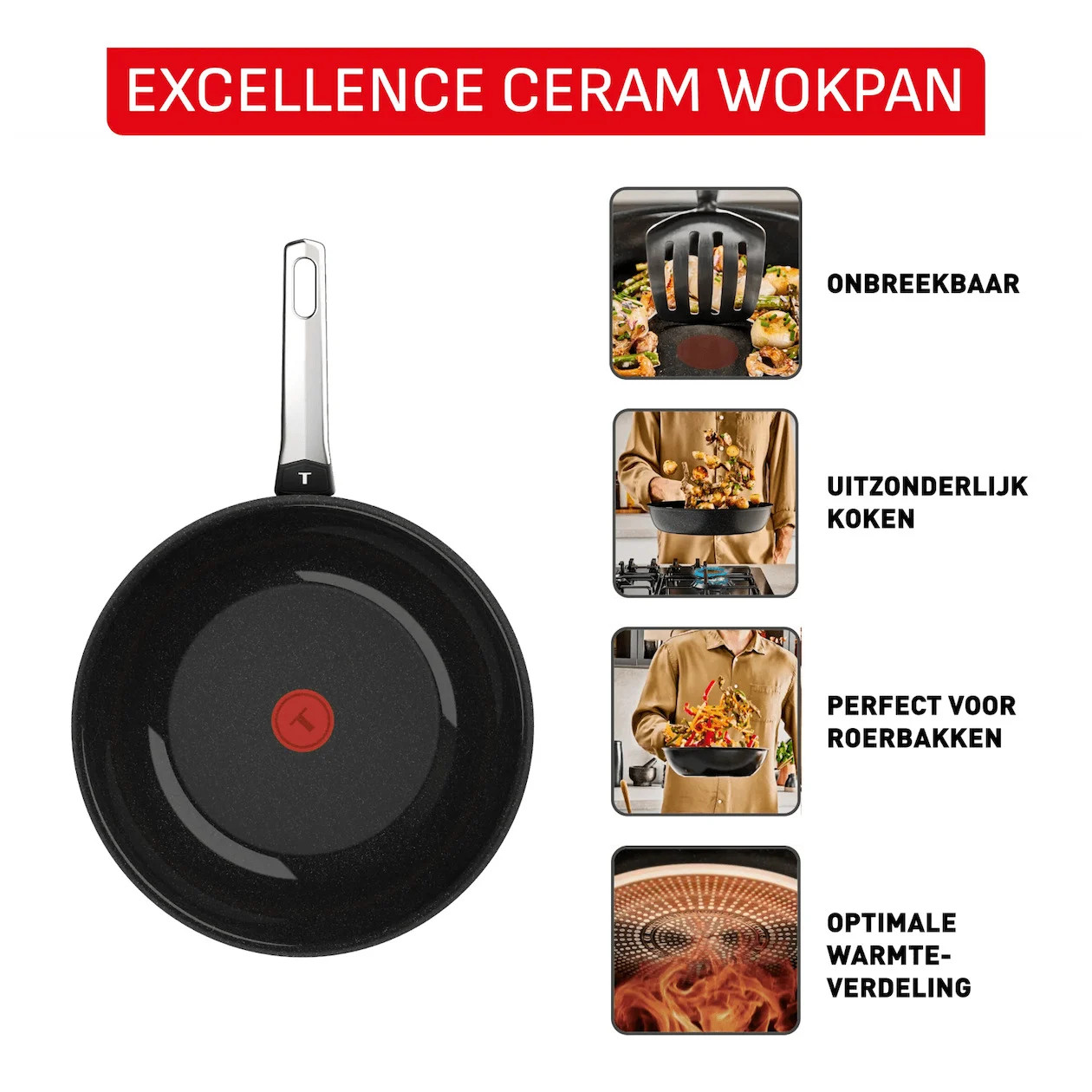 Tefal Excellence Keramische Wokpan, Zwart, 28 cm