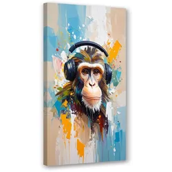 LEINWANDBILD Affe mit Kopfhörern Tier Afrika 50x100cm