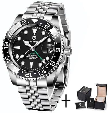 Quick Pick Pro Pagani Design GMT Automatic Watch Sapphire Crystal Stainless Steel Timepiece black
