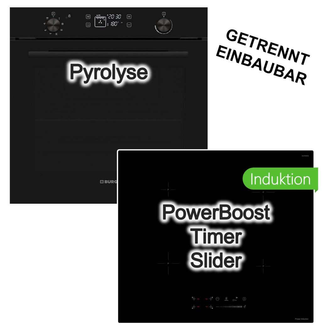 Herdset Burg Einbau Backofen Pyrolyse visioTouch Display + keenberk Induktionskochfeld Booster Touch-Slider