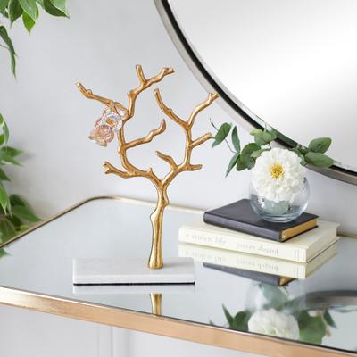 ARCILLA ELEMENTAL Gold Marble Tree Jewelry Stand with Rectangular Base