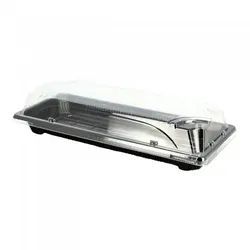 PuntoQPack 500 Stk. Recyclingfähige PS-Sushi-Schalen mit antifog-Deckel (22x9x4,5cm) Ref TPSUSHI1