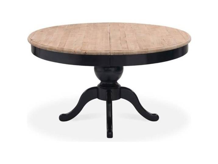 Table ronde extensible en bois massif - SIDONIE - Noir - 8 places - Style campagne