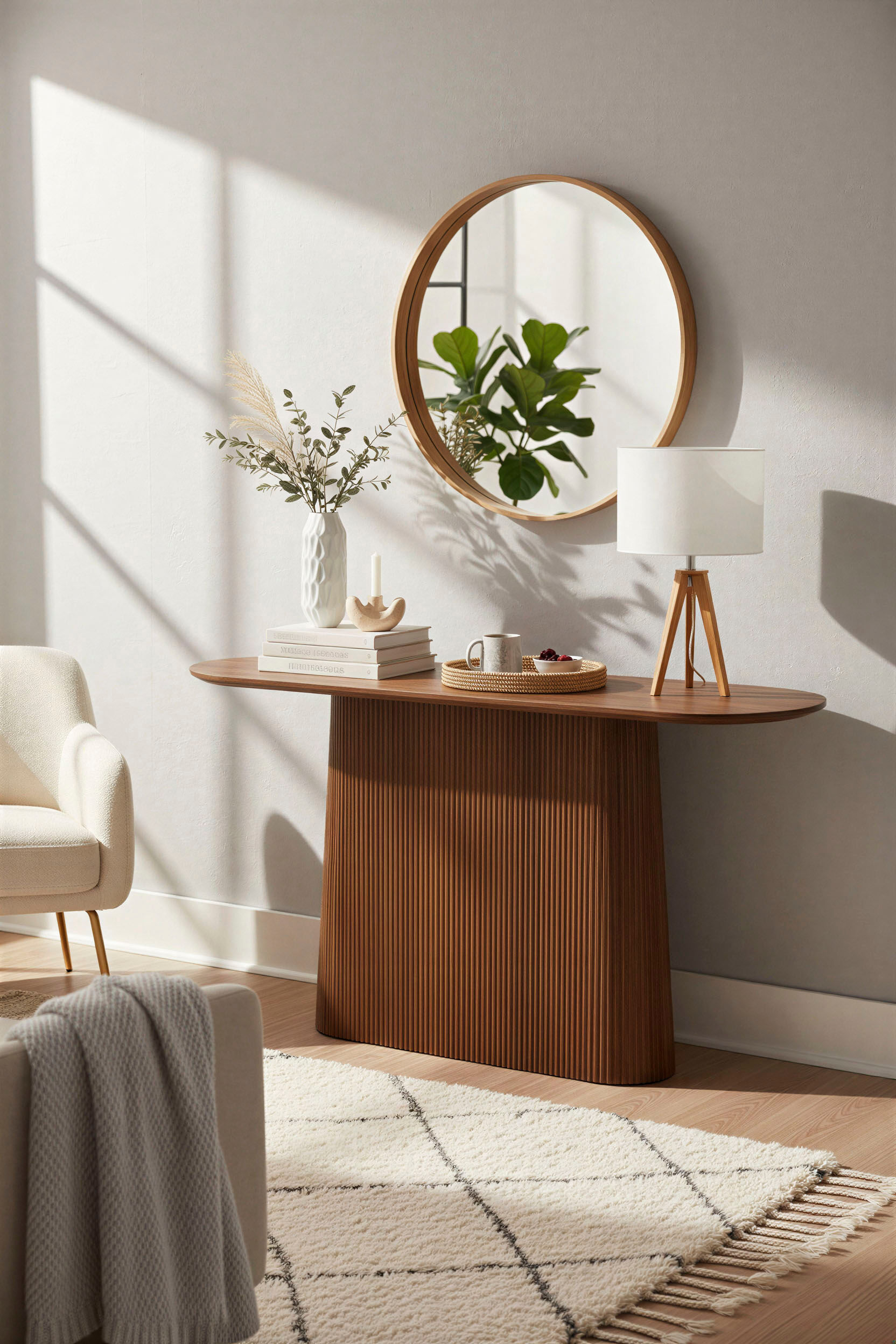 Konsolentisch SIT "Mumbai oval aus massivem Mangoholz mit Lamellen-Sockel", beige (natur, natur, natur), B:140cm H:76cm T:40cm, Tische, Konsolentisch, Ovale 140-cm-Platte trifft auf modernes Lamellendesign natur, natur, natur B/H/T: 140cm x 76cm x 40cm