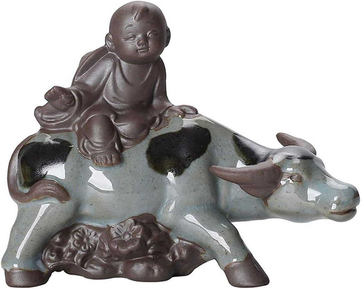 Handgemaakt Keramiek Koe Beeld - Wit - 12,3 x 9,8 cm