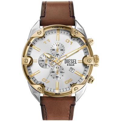 Chronograph DIESEL "Spiked", braun (braun, silberfarben), Armbanduhren, Herren, Chronograph, Armbanduhr, Herrenuhr, Lederarmband, Quarzuhr, Stoppfunktion