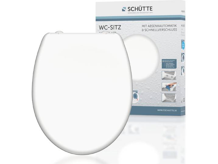 SCHÜTTE Duroplast WC Sitz WHITE, Toilettendeckel mit Absenkautomatik und Schnellverschluss