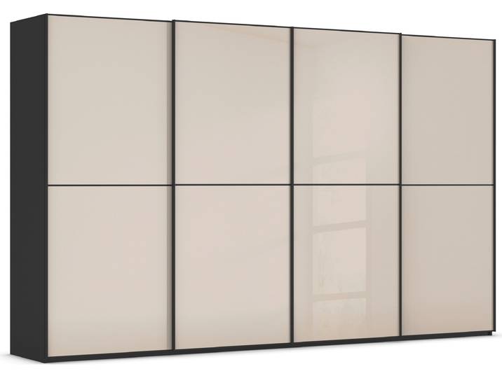 Schwebetürenschrank, Holzwerkstoff, Beige & Schwarz, 360×223×68 cm, Edle Glasfront, Modern, Rauch