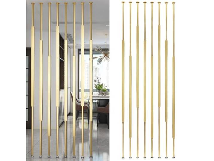 Raumteiler Sichtschutz Trennwand Stellwand Gold Vertikale Stange Raumteiler Wand 6/8/10 Beitrag, Eingangsbereich Säulen Paravent Trennwand, Einfach Modern Speisesaal Wohnbereich Raumtrenner(8 Pack,Tal
