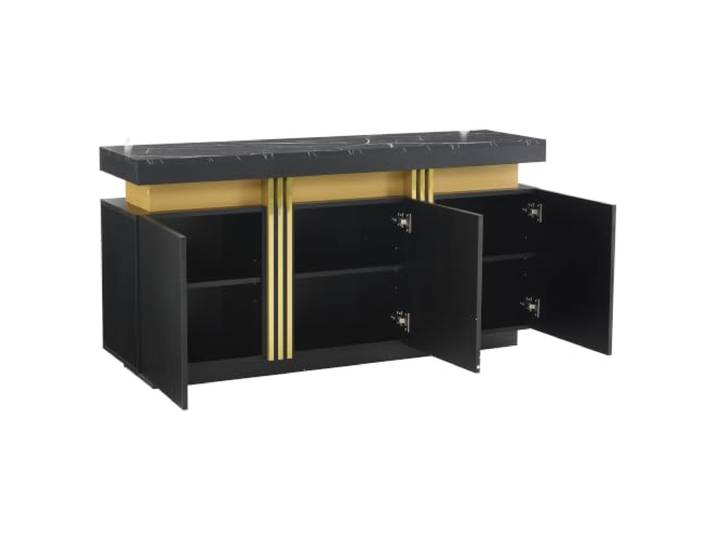 Sideboard 140x38x70cm Schwarz mit 3 Türen und verstellbaren Trennwänden Spanplatte, Marmoroptik-Arbeitsplatte, 3 Türen, 6 Fächer mit verstellbaren Trennwänden, 140 x 38 x 70 cm, max. 45 kg