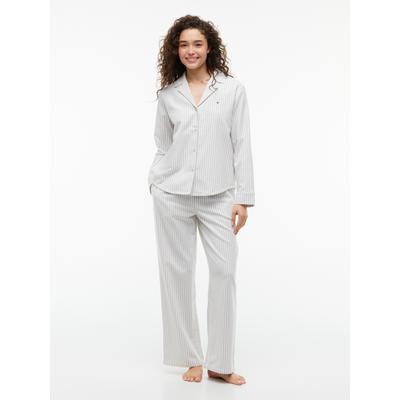 Pyjama "FLANNEL SET", Damen, Gr. XS (34), weiß (flannel stripe grau), Flanell, Obermaterial: 100% Baumwolle, TOMMY HILFIGER UNDERWEAR, lang, Homewear-Sets Pyjama