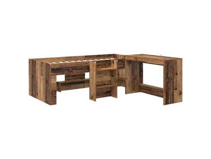 SKTQYQO Hochbett mit Schreibtisch, antikes Holz, 90 x 190 cm Ingenieurierter Holzrahmen, Lattenrost, Schlafzimmer, Innengebrauch