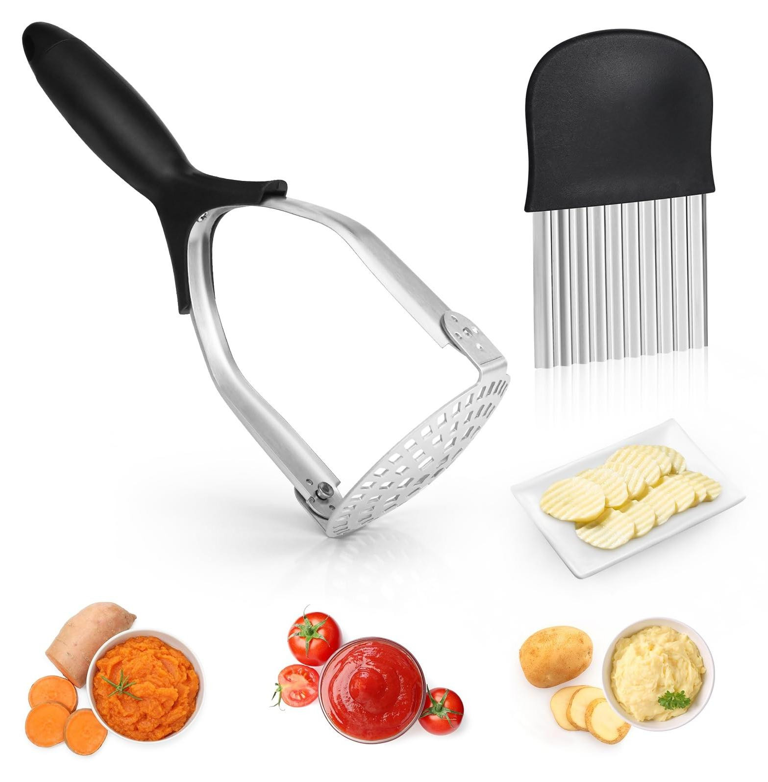 RVS Aardappelstamper en Golfsnijder met Ergonomische Handgreep