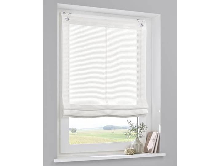 Kutti Raffrollo Areggo Weiß/Offwhite – Halbtransparentes Raffrollo ohne Bohren inkl. Fensterhaken & Beschwerungsstangen - Gr. 45 x 130 cm