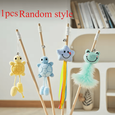 Inspire Curations Wooden Bell Teaser Cat Toy For Interactive Play 1pcs Random Style
