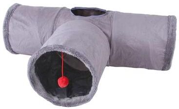 Inspired Finds CozyPlay Collapsible Cat Winter Suede Tunnel Interactive Play & Hideaway For Kittens, Puppies & Rabbits t Tunnel Grey