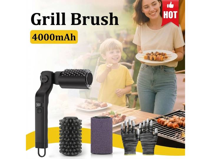 Brosse de nettoyage électrique pour barbecue, brosse de nettoyage sans fil rechargeable avec tête en acier inoxydable, nettoyeur pour grille de barbecue