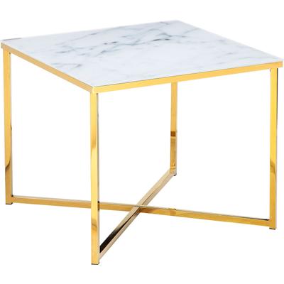 Beistelltisch SALESFEVER "Caorle Stilvoller Tisch", weiß (weiß, gold, gold, weiß), B:50cm H:42cm T:50cm, Tische, Beistelltisch, Elegante Tischplatte in edler Marmoroptik