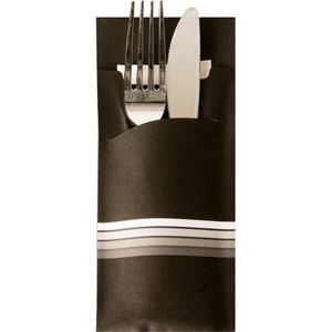 Papstar Bestecktaschen Stripes, schwarz / weiß, 20 x 8,5 cm, inkl. Servietten, Papier, 520 Stück