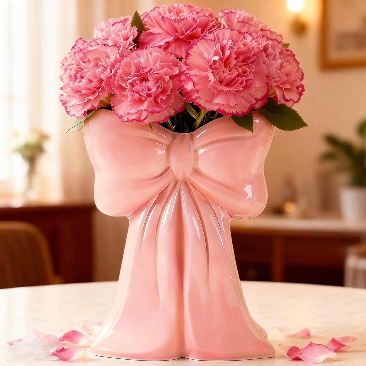 Handgeblazen Keramische Vaas voor Woonkamer Decoratie - Roze - Hoogte: 24 cm
