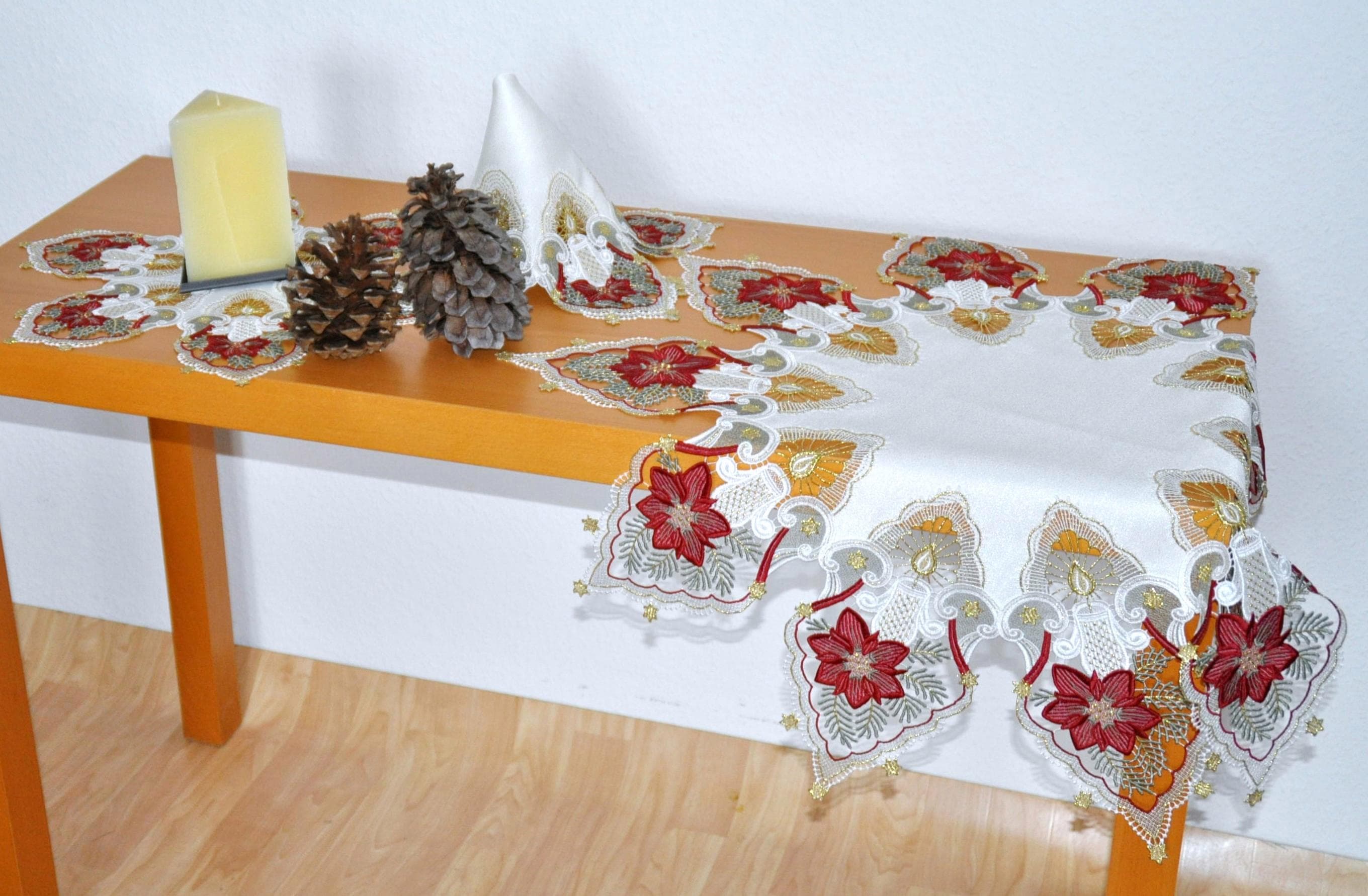 Tischdecke STICKEREIEN PLAUEN "Kerzenschein" Gr. 3, bunt, Ø:43cm, Polyester, Tischdecken, Tischdecke bunt Ø 43cm, rund