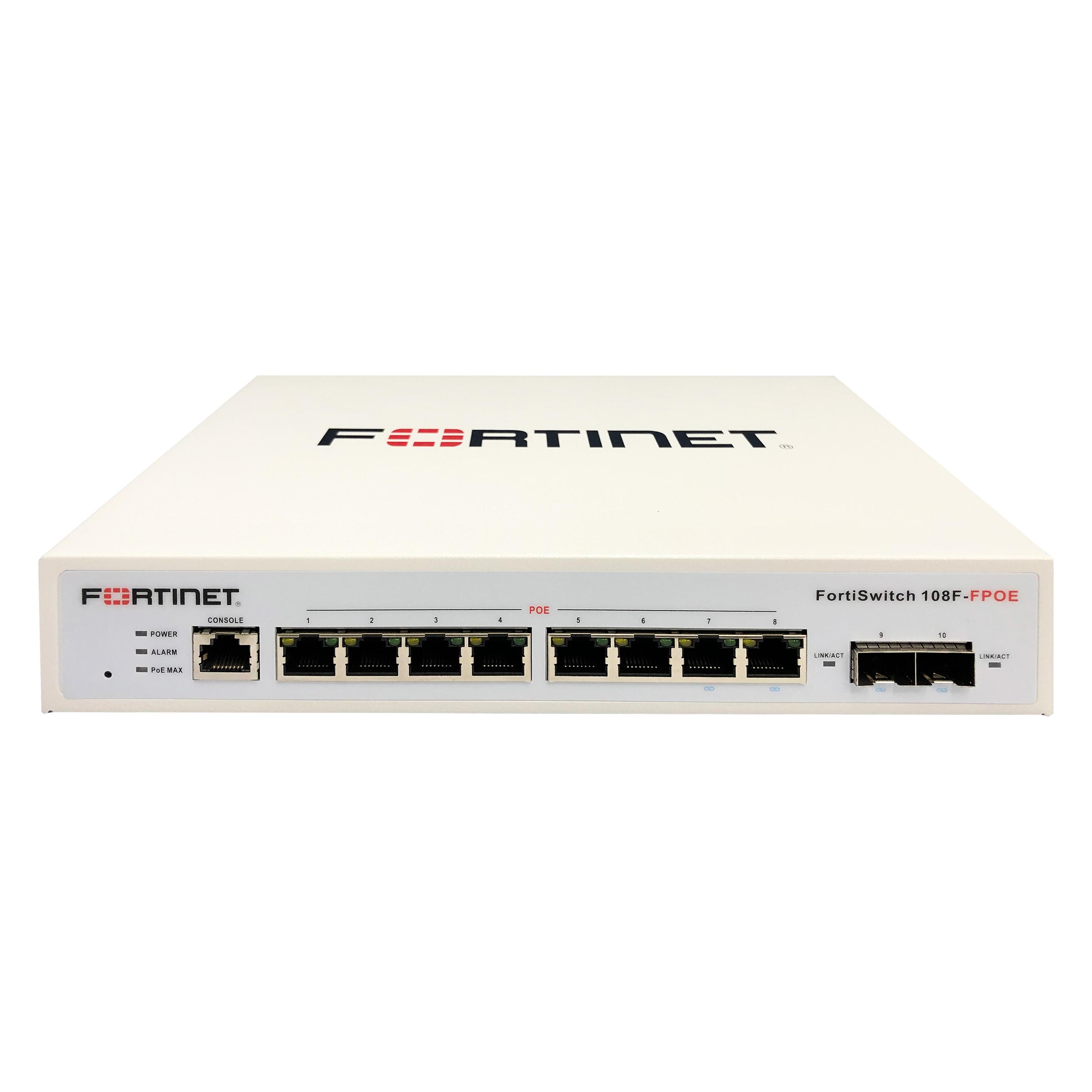 Fortinet FS-108F-FPOE - L2+ management switch with 8xGE + 2xSFP + 1xRJ45 console and automatic limit (8 Ports) (FS-108F-FPOE)