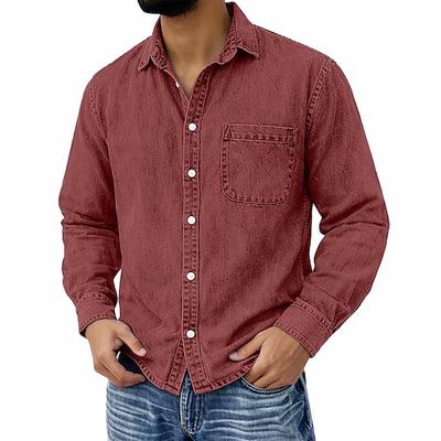 Herren Hemd Freizeithemd Vintage-Shirt Knopfhemd Schwarz Hellgrün Wein Marineblau Blau Langarm Einfach Revers Ausgehen Streetwear Tasche Bekleidung Mode Retro Vintage