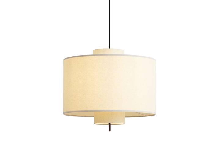 Qazqa Suspension Japandi Noire Avec Abat-jour En Lin Blanc 50 Cm