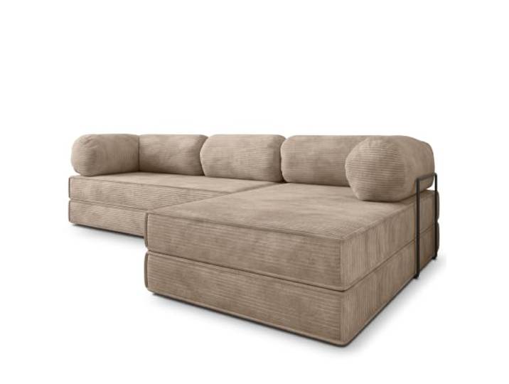 Masseno Schaumstoff-Ecksofas ETERA mit Metallgestell, Modulares Schlafsofa aus Schaumstoff, Klappbares Bodensofa, Schlaffunktion, Ohne Montage - Beige, POSO 02