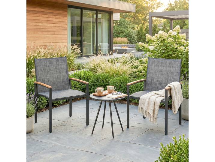 Outsunny Ensemble Bistro 3pcs Chaises Textilène Table Gris