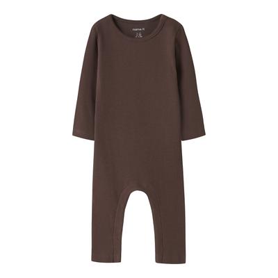 Body NAME IT "NBNNAKAL LS SUIT NOOS", Mädchen, Gr. 80, N-Gr, braun (french roast), Sweatware, Obermaterial: 95% Baumwolle, 5% Elasthan, unifarben, regular fit, Rundhals, Bodys Body