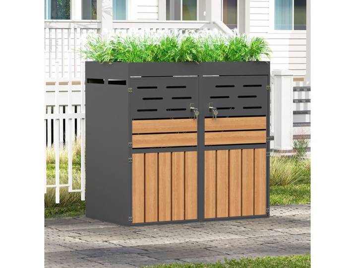 ULEVR armoire d'extérieur 2-en-1 avec bac à plantes 133 x 80 x 128 cm acier galvanisé gris