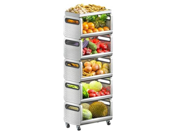 MJJRWF Gemüse-Rollregal Mit Abgedichteter Bodenplatte Dichter Boden, belüftete Seiten, feststellbare Rollen(40x28x124cm)
