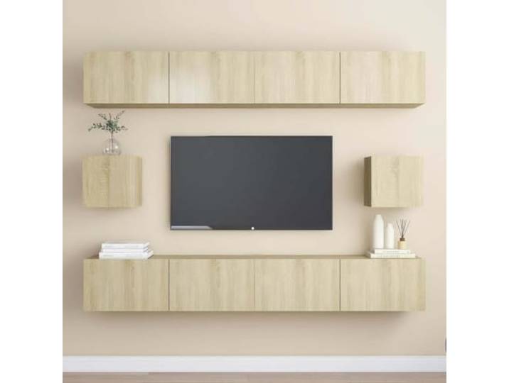 HEFZGDB 6-TLG. TV-Schrank-Set Sonoma-Eiche Holzwerkstoff Wandmontage mit viel Stauraum für Organisation und Aufbewahrung