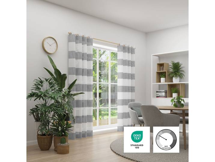 Vorhang NEUTEX FOR YOU RIVA , grau (dunkelgrau), B:144cm H:245cm, Polyester, Gardinen, Vorhang, Blockstreifen, grafisches Linienmotiv
