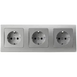 ChiliTec DELPHI 23064 Set 3x Schutzkontakt-Steckdose + 3-fach Rahmen, Silber, 250 V/16 A, Steckanschluss