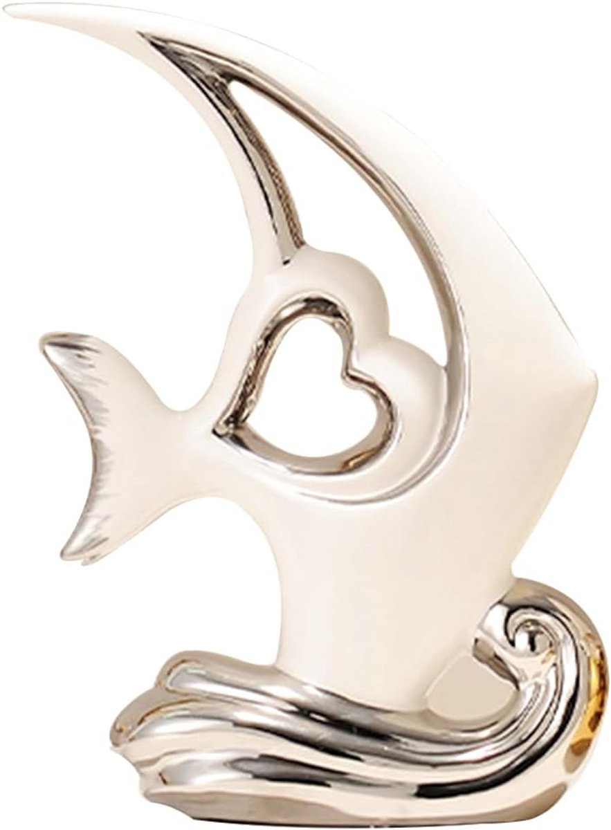 Zilver abstract vis beeldje voor decoratie in de woonkamer