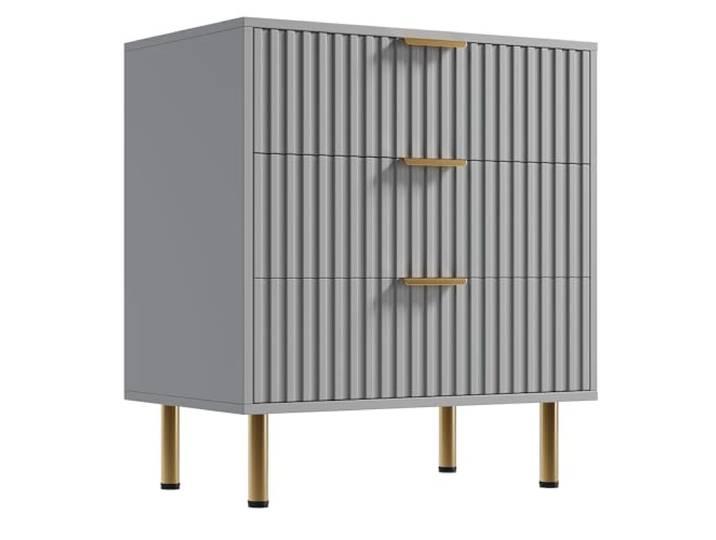 Garvee Kommode mit 3 Schubladen, Nachttisch Modern Beistelltisch Kommode Schlafzimmer Bedside Table für Schlafzimmer, Wohnzimmer, mit geriffelter Front, Metallgriffe, Grau