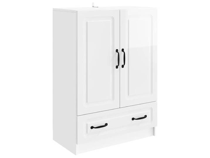 KKgypkn Sideboard Hochglanz Weiß 66 x 34,5 x 92 cm Holzwerkstoff, 90-Grad-Pendeltüren, Metallgriffe, viel Stauraum, einfache Pflege