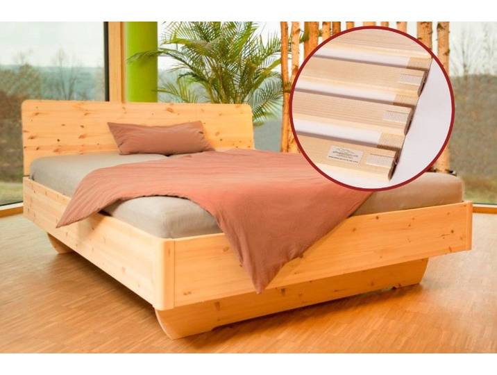 geborgenschlafen Massivholzbett BIOBETT Zirbenbett FREYA mit Rollrost Massivholz Schlafkomfort (Bett FREYA + 2 Roll-Lattenroste passend zum Bettmaß), Zirbenholz Schwebebett FREYA Set inkl. metallfreiem Lattenrost