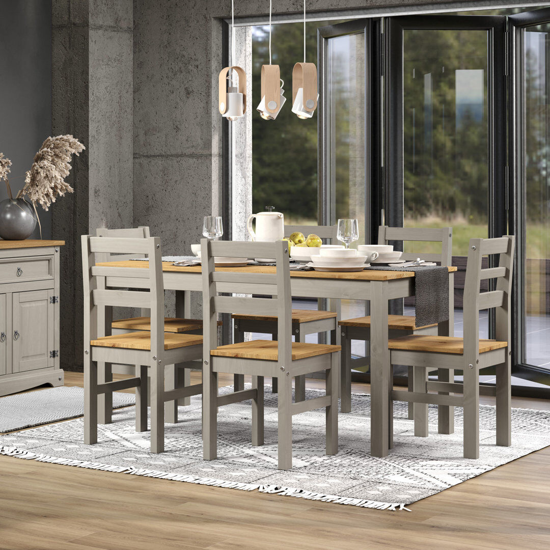 Lark Manor Charley 6 -Person Pine Solid Wood Dining Set Brown 6