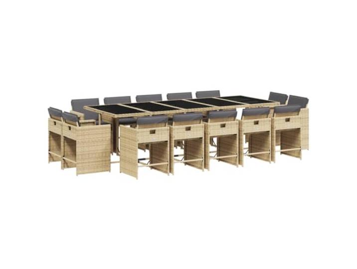 PUGYNBK Esszimmer-Set für den Garten, 15-teilig, synthetisches Rattan, Beige