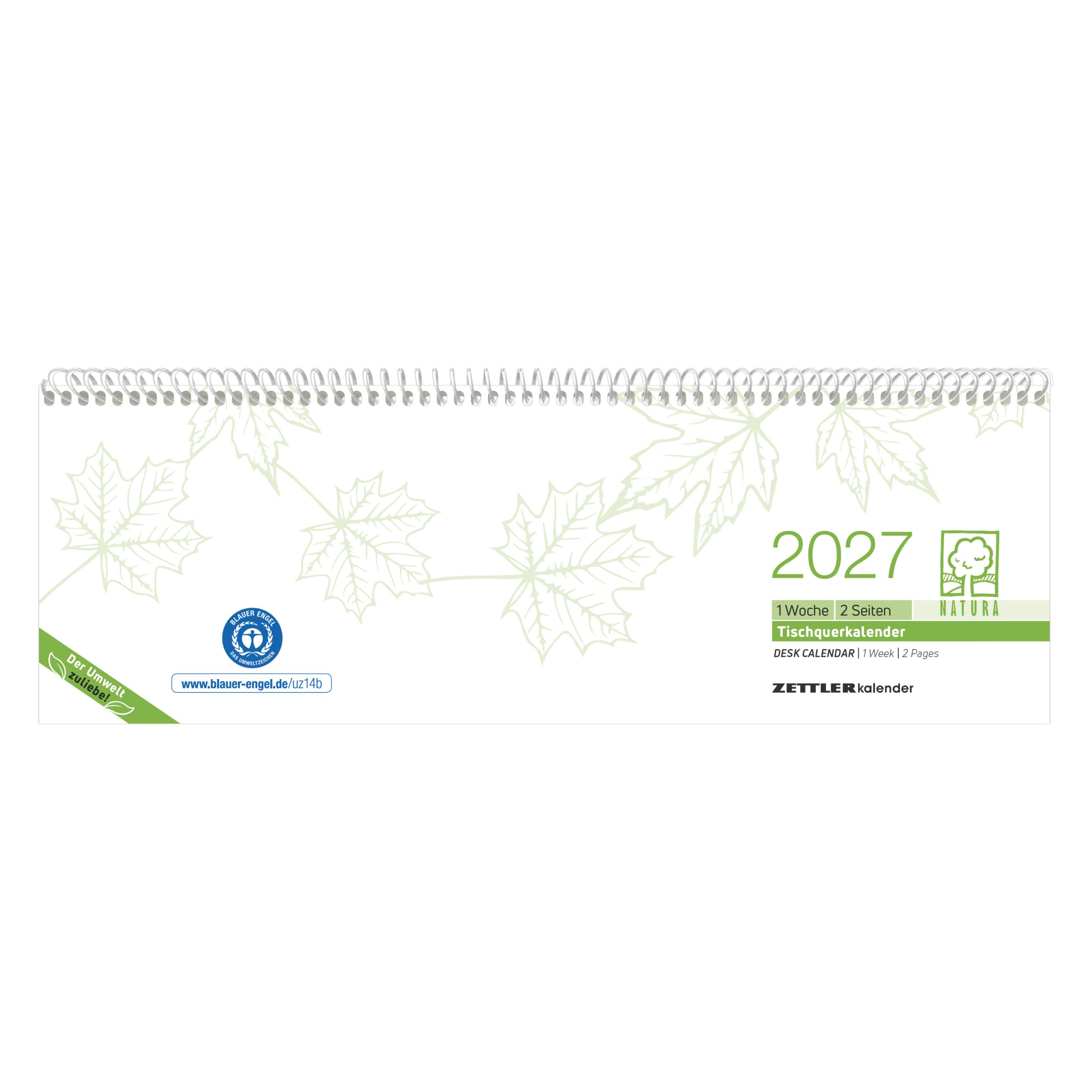 Zettler Tischquerkalender 1W/2S BlauerEngel 2027 (Spezial) (116-0700 (661202))