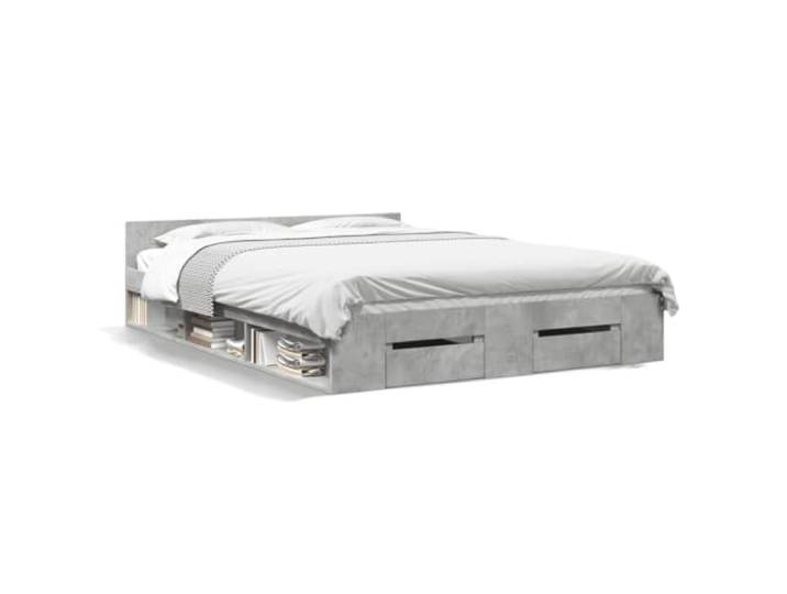 PUGYNBK Bett 120 x 200 cm mit Schubladen, technisches Holz, Grau Lattenrost inklusive, seitliche Aufbewahrung, feuchtigkeitsbeständig, ohne Matratze