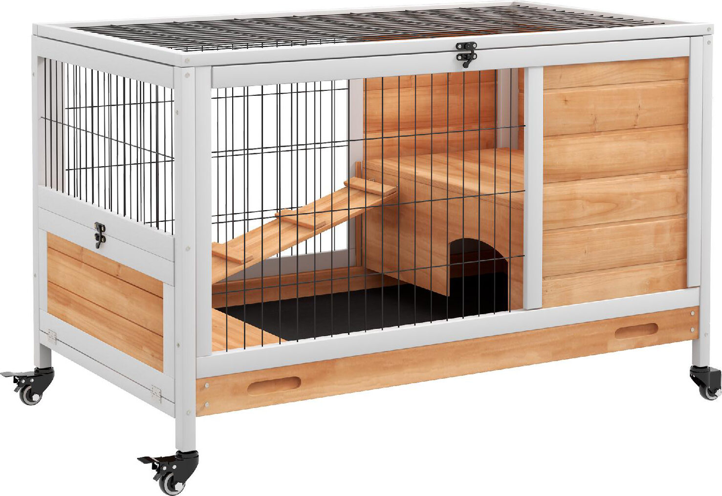 allmypets U5710yl Conigliera In Legno Con 4 Ruote Casetta Per Conigli E Rampa 90x53x59 Cm Colore Giallo - U5710yl