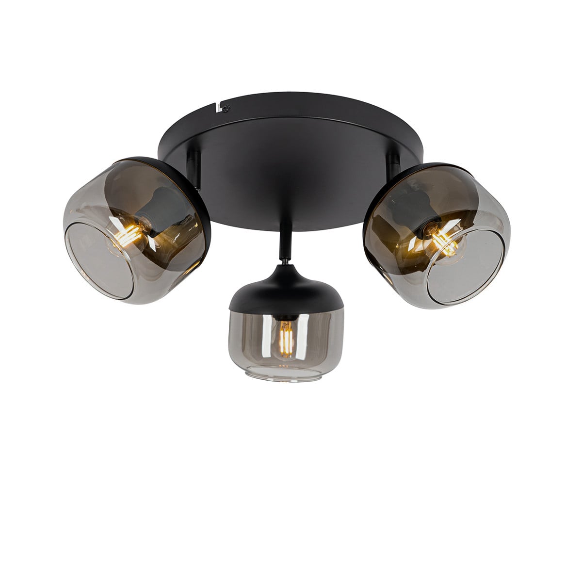 Qazqa Design Spot Zwart met Goud en Grijs Glas - 3-Lichts Rond - Plafondmontage