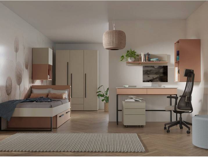 ROYAL24_MARKT Jugendzimmer-Set Lorin Jugendzimmer-Set 6-teilig mit Kleiderschrank und Bett mit 2, (Set, 6-tlg)