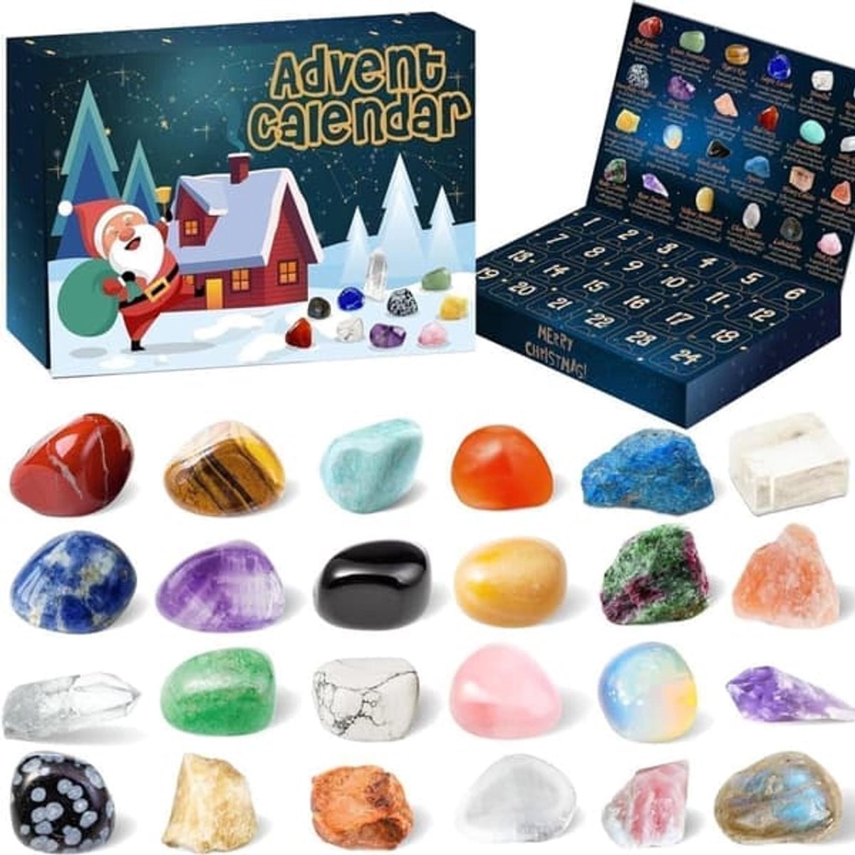 YAGXIG Edelsteen-adventskalender 2025 met 24 verzamelbare kristallen en mineralen