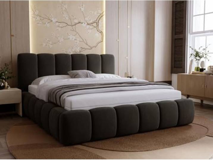 GRAINGOLD Royal Bett 180x200, Polsterbett mit Bettkasten, Polsterbett mit Stauraum, Samt, mit Lattenrost, mit Kopfteil, ohne Matratze (Dunkelgrau, 180x200)